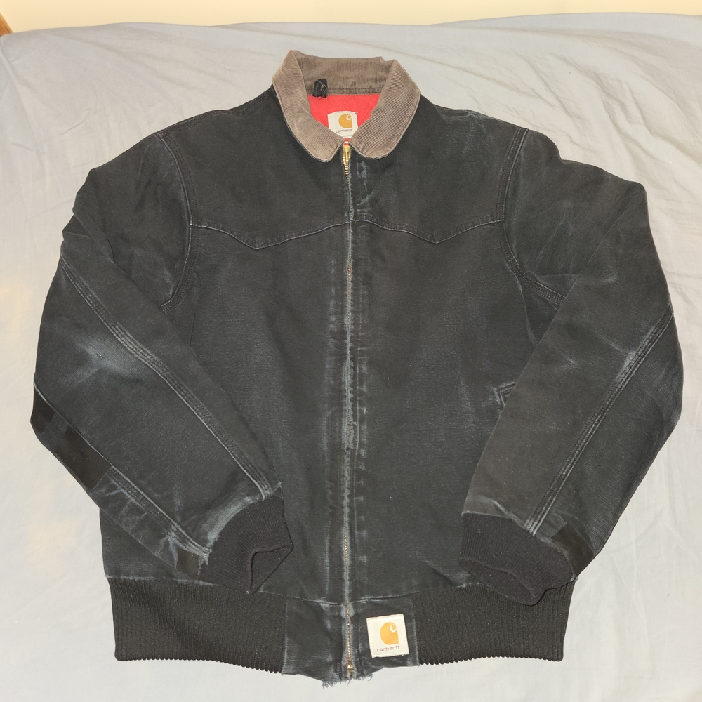 Vintage Carhartt Santa Fe Jacket Black Mens Large Quilted Distressed